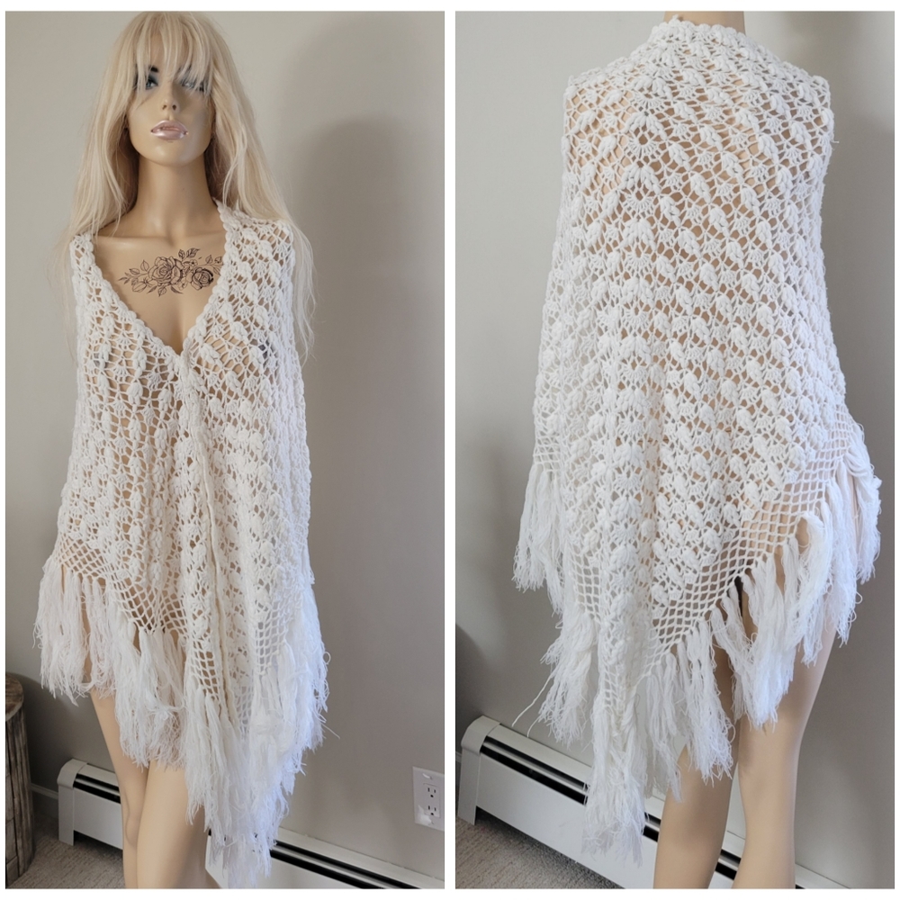 Vintage 70s crochet shawl hippy boho - Picture 2 of 6